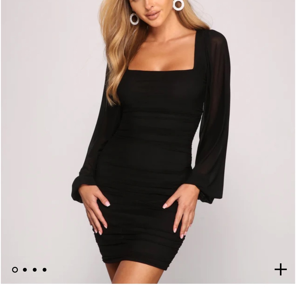 Black Windsor Bodycon Sheer Long Sleeved Dress